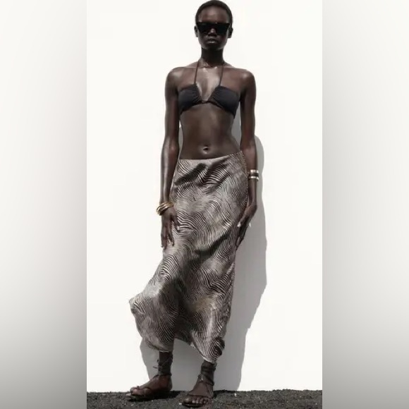 ZARA ANIMAL PRINT MAXI SKIRT - TAN SIZE SMALL (PREOWNED) - Picture 5 of 14